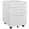 3 Drawer Mobile File Cabinet Under Desk Office, Simple Style Versatile Storage Cabinet For Legal / Letter / A4 Files, 5 Wheel Design Anti-Tilting Cold Rolled Steel Waterproof Moisture-Proof - White - Image 3
