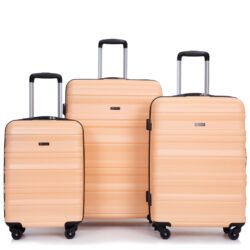 Expandable 3 Piece Luggage Sets Pc Lightweight & Durable Suitcase With Two Hooks, Spinner Wheels, Tsa Lock, (21/25/29) - Peach