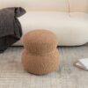 Snowman Stool With Lamb Wool Cushion And Solid Wood Frame - Light Camel - Image 6