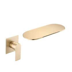 Modern Wall Mount Bathtub Faucet Single Handle With Waterfall Tub Spout And Rough - Brushed Gold
