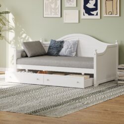 Twin Size Daybed With 2 Storage Drawers, Sofa Bed With Handrail For Living Room Bedroom - White