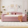 Full Size Upholstered Daybed With Storage Armrests, Trundle And Latest Integrated Bluetooth Audio System, Teddy Fleece - Pink - Image 12