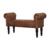 Buffalo - Leather Rolled Arms Bench - Brown - Image 2