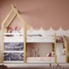 Twin Over Twin House Bunk Bed With White Storage Staircase And 2 Blackboards - White / Natural - Image 14