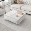 Modern Wood And Fabric Square Storage Ottoman Coffee Table With Lift - Top Design - Upholstered Bench For Living Room Organization - White - Image 4