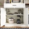 Farmhouse Kitchen Pantry Sideboard With Cabinet And Drawer, Multi Functional Kitchen Buffet With Hutch And Glass Holder, Microwave Stand With Charging Station - Brown / Antique White - Image 16