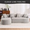 Compression Sofa: Combining Chaise Longue With 3 Seater, Wood Grain Chenille Fabric, Full Sponge Compression Sofa, Combined Sofa With 4 Pillows For Living / Home Furniture / Apartment - Gray - Image 2