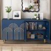 Modern Fluted Sideboard Buffet With Adjustable Shelves, Curve Element With Strict Lines - Navy Blue - Image 5