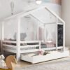 Twin House Bed With Blackboard And Drawers, 2 Assembly Options - White - Image 23