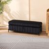Wide Upholstered Velvet Storage Soft Bench Footstool Ottoman End Of Bed With Metal Legs, Foot Rest For Living Room, Entryway And Bedroom - Black - Image 5