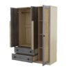 3 Doors Rattan Wardrobe Storage For Bedroom, With 2 Drawers - Gray / Nature - Image 5