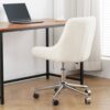 Modern Teddy Fleece Fabric Dining Chair With Chrome Legs, Soft And Comfortable - Beige - Image 5