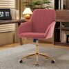 Ergonomic Swivel Office Chair, Comfortable Velvet Backrest Seat, Adjustable For Home And Bedroom - Rose Red - Image 5