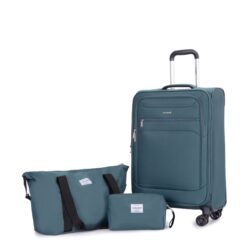 3 Piece Set (18/Travelbag/Toiletry Bag), Softshell Suitcase Spinner Wheels Terylene Polyester Luggage Sets Carry On Suitcase Luggage Lightweight Durable Suitcase - Dark Green