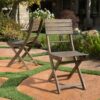 Outdoor Foldable Wood 2 Dining Chair With Slat Design - Gray - Image 4