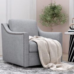 360 Degree Swivel Armchair Cotton Linen Skin - Friendly Fabric Ergonomic Design Brass Nail Decorative Armchair Living Room Chairs Bedroom Chairs Living Room Chairs Black Legs Suitable For Indoor Homes - Gray