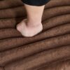 Upholstered Round Pouf Ottoman Foot Rest With Black Metal Legs - Brown - Image 7