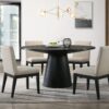 Jasper - 5 Piece Wide Contemporary Round Dining Table With Beige Fabric Chairs (Set of 5) - Black - Image 10