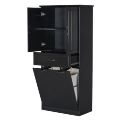 Stylish Bathroom Storage Cabinet With 2 Laundry Baskets And Drawer - Black