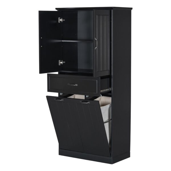Stylish Bathroom Storage Cabinet With 2 Laundry Baskets And Drawer - Black