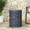 Outdoor Lace Cut Metal Side Table - Dark Blue - Image 2