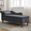 Chaise Lounge Indoor, Velvet Lounge Chair For Bedroom With Storage & Pillow, Modern Upholstered Rolled Arm Chase Lounge For Sleeping With Nailhead Trim For Living Room Bedroom Office - Black - Image 2
