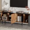 Mid Century TV Stand With 3 Cabinets, Media Console Table For Tvs Up To 70'', Entertainment Center With Storage For Living Room - Black / Brown - Image 26