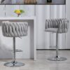 360 Degree Swivel Bar Stools Adjustable Counter Height Bar Chairs With Woven Back & Footrest, Silver Chromed Bar Stools For Kitchen Island (Set of 2) - Gray - Image 6