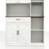Farmhouse Kitchen Pantry Sideboard With Cabinet And Drawer, Multi Functional Kitchen Buffet With Hutch And Glass Holder, Microwave Stand With Charging Station - Brown / Antique White - Image 24