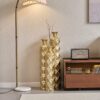 Metal Decorative Vase High Distress Metal Center Vase With 3D Triangle Pattern, (Set of 3) Vases For Home Decoration - Gold - Image 5