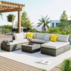 8 Pieces Outdoor Patio Furniture Sets, Garden Conversation Wicker Sofa Set, Single Sofa Combinable - Beiges / Gray - Image 4