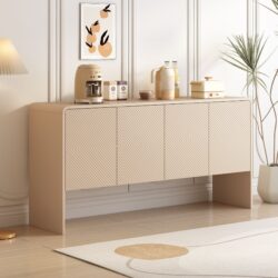 Minimalist Style Large Storage Space Sideboard With 4 Doors And Rebound Device For Living Room And Entryway - Apricot Cream