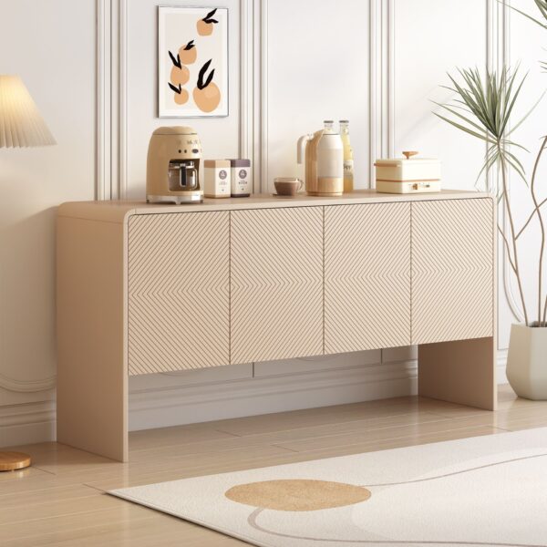 Minimalist Style Large Storage Space Sideboard With 4 Doors And Rebound Device For Living Room And Entryway - Apricot Cream