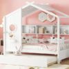 Twin Size House Bed With Trundle, Modern Design For Kids With Storage Shlef - White - Image 19