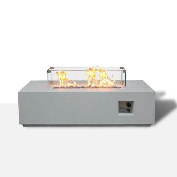 Outdoor Concrete Propane Gas Rectangle Fire Pit Table - Antique White