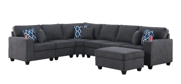 Cooper - 7 Piece Reversible L-Shape Sectional Sofa & Comfort Ottoman And Cupholder - Stone Gray