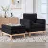 Farmhouse Upholstered Accent Chair With Ottoman Wood Base, Reversible Lid Coffee Table For Living Room - Black - Image 7