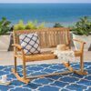 Outdoor Rocking Loveseat With Acacia Wood Frame - Natural - Image 4