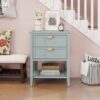 2 Drawer Side Table, American Style, End Table, Suitable For Bedroom, Living Room, Study - Light Gray - Image 2