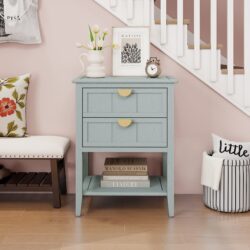 2 Drawer Side Table, American Style, End Table, Suitable For Bedroom, Living Room, Study - Light Gray
