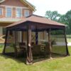 Outdoor 11X 11Ft Pop Up Gazebo Canopy With Removable Zipper Netting, 2 Tier Soft Top Event Tent, Suitable For Patio Backyard Garden Camping Area With 4 Sandbags - Brown - Image 4