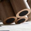 Mushroom Stool With Lamb Wool Seat And Walnut Veneer Barrel Pipe - Brown - Image 7