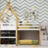Twin Over Twin House Bunk Bed With White Storage Staircase And 2 Blackboards - White / Natural - Image 19