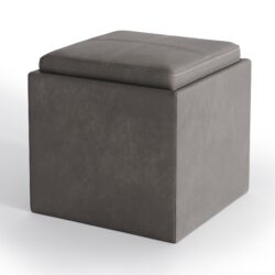 Rockwood - Cube Storage Ottoman With Tray - Distressed Slate Gray