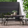 Outdoor Expandable Dining Table With Umbrella Holder, Lattice Pattern And Curved Legs - Black - Image 9