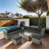 8 Piece Patio Sectional Wicker Rattan Outdoor Furniture Sof Set With One Storage Box Under Seat And Cushion Box - Gray / Black - Image 5