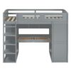 Twin Size Loft Bed With Desk, Wardrobes, 4 Drawers And 4 Shelves Construction - Gray - Image 3