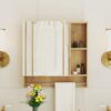 Wall Mounted Bathroom Storage Cabinet With Mirror Door, Medicine Cabinet, Over The Toilet Storage Cabinet With Shelves And Towel Rack - Burly Wood - Image 4