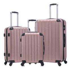 3 Piece Hard Luggage Set With Swivel Wheels And Password Lock, 20 / 24 / 28 " - Rose Gold