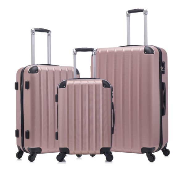 3 Piece Hard Luggage Set With Swivel Wheels And Password Lock, 20 / 24 / 28 " - Rose Gold